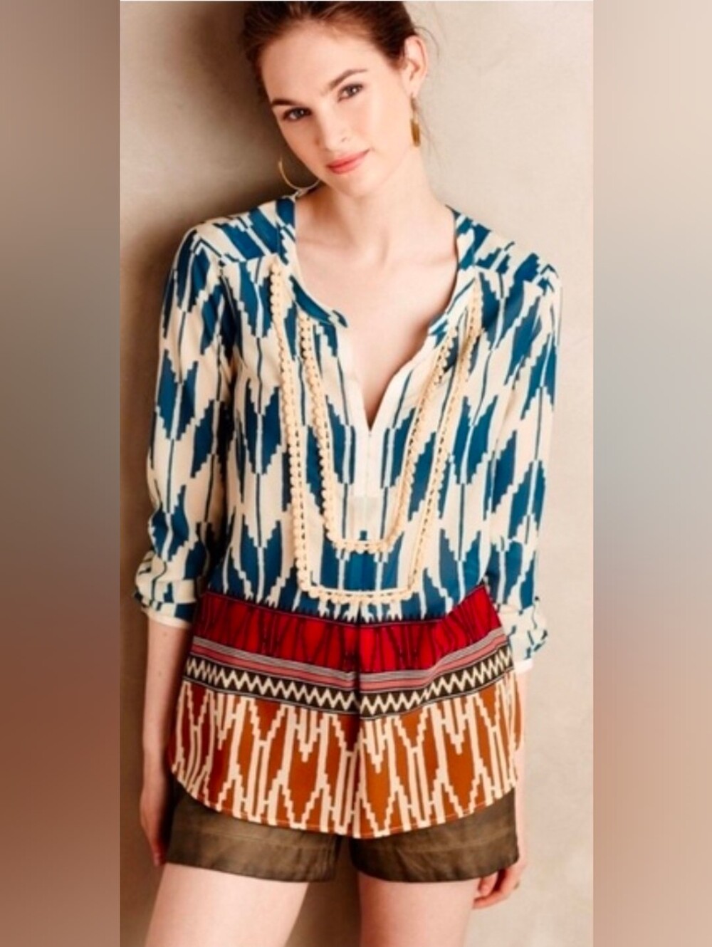 Anthropologie Maeve Rohana Embellished Blouse Multicolor Women Size 2